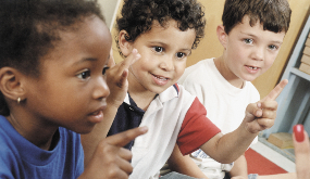 closeup of children in classroom