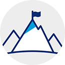 icon: goals results, mountains with a flag at the summit