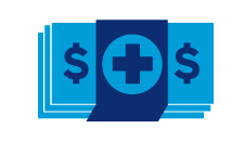 icon of money bills with a medical stamp