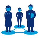 icon of multiple medical practitioners united by a network