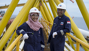chevron workers at an offshore site